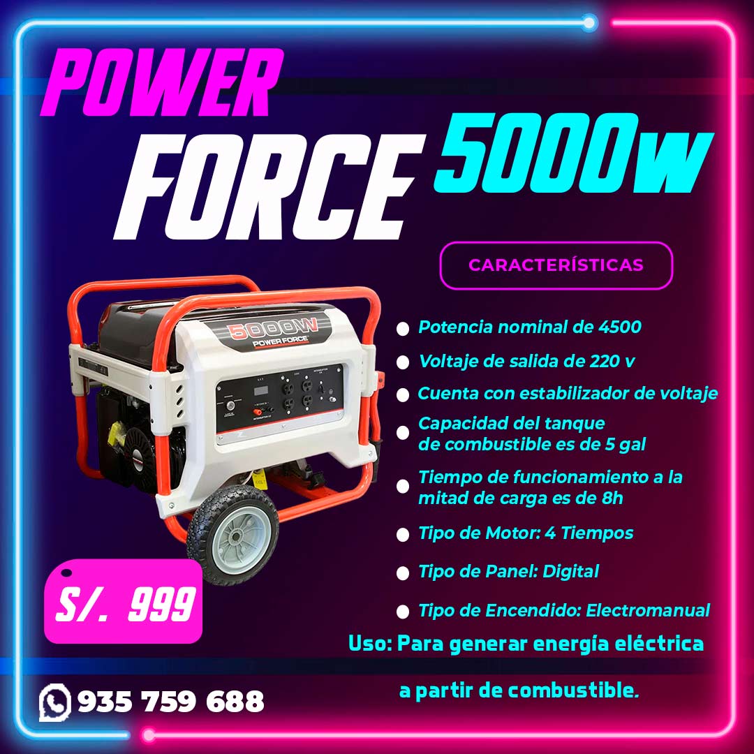 Generador Power Force 5000w EN DESCUENTO